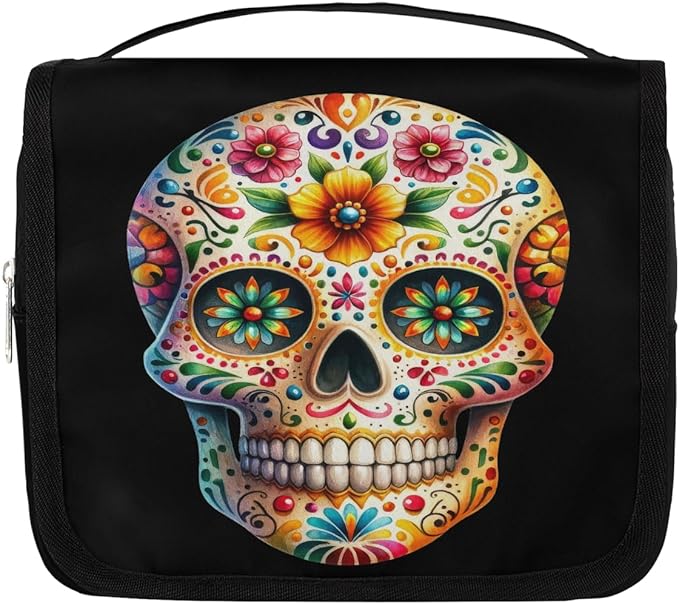 YoYoYuchong Travel Toiletry Bag for Women & Men Skull Cool Flower Hanging Cosmetic Organizer Portable Waterproof Makeup Case Make Up Bag with Compartments Travel Essentials for Bathroom Shower