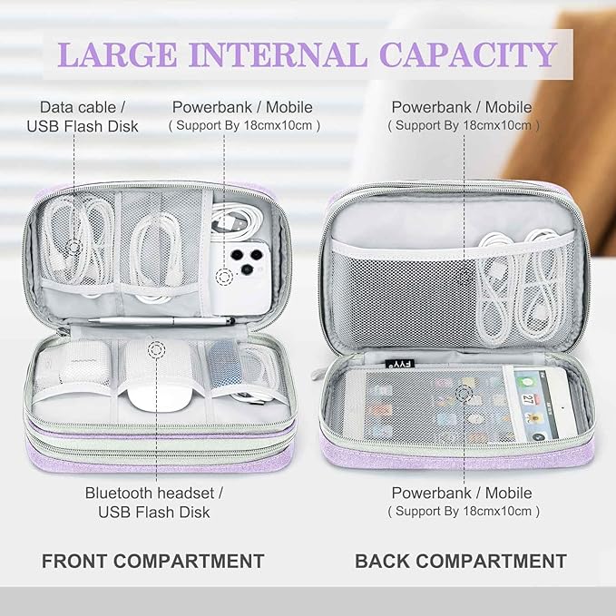 FYY Electronic Organizer, Travel Tech Pouch Bag, Large, Light Purple