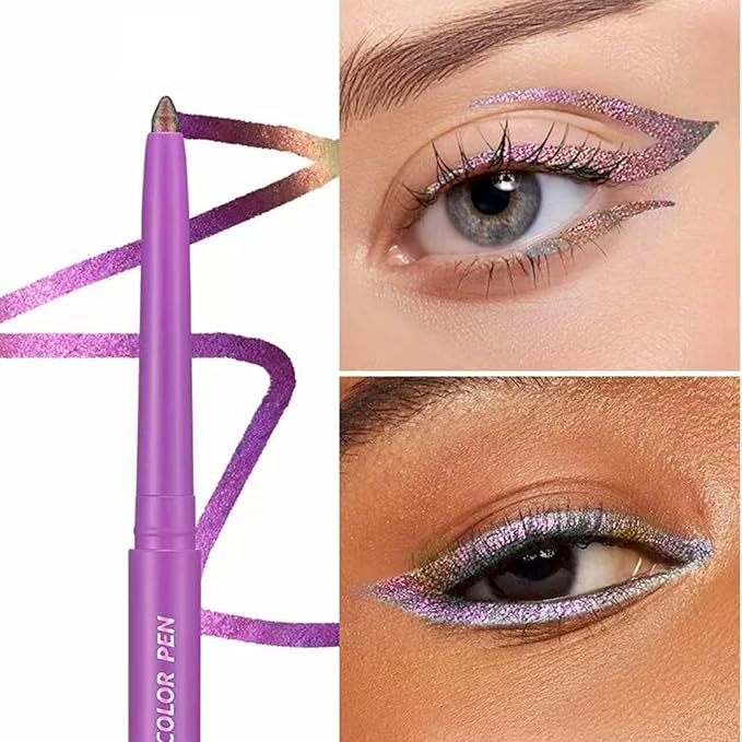 TWLBXMG Purple Pink Eyeliner Pen Chameleon Metallic Shimmer Color Changing Eye liner Pencil, Waterproof Long Lasting Eyeshadow & Eyeliner 2 In 1, Highly Pigmented Smudge Proof # 03