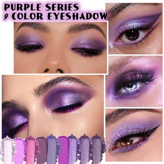 Matte Shimmer Deep Dark Light Purple Smoke 9Colors Eyeshadow Makeup Palette,Natural Neutral Powde Eye Shadow Palette for Older Women,Long Lasting Lightweight Lasting Naturing-Lookin Eye Makeup,Vegan