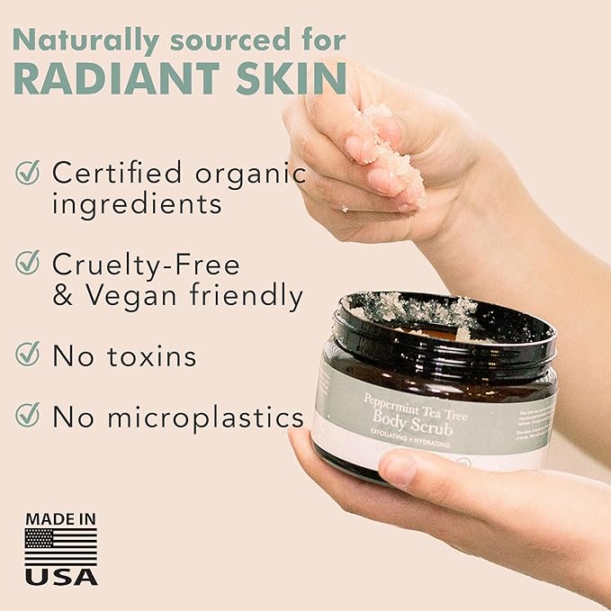 Peppermint Tea Tree Organic Body Scrub - USA Made Sugar Scrub