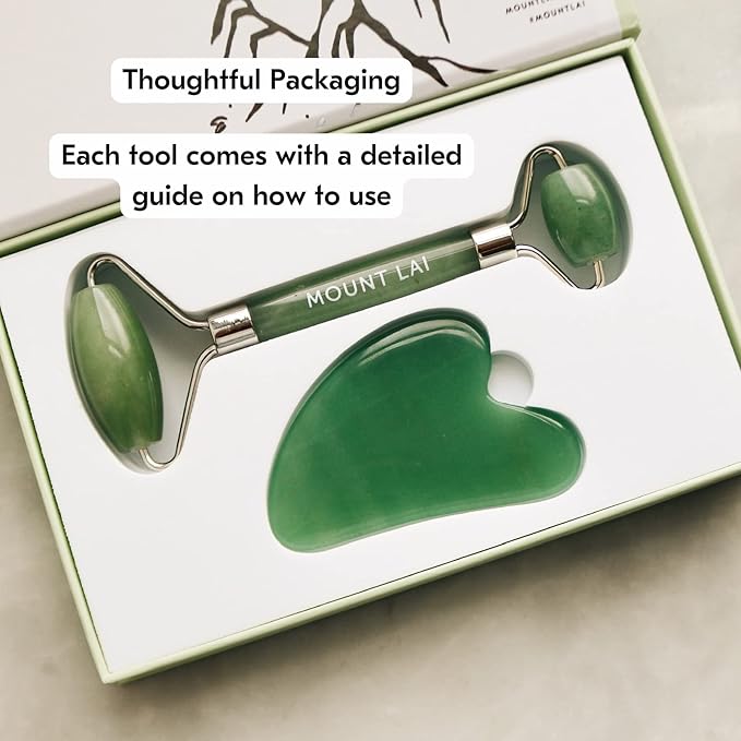 Mount Lai - The Jade Facial Spa Set | Jade Roller and Gua Sha Set | Gua Sha Tools to Relieve Muscle Tension and Reduce Puffiness | Anti Aging Skin Care Sets for Women