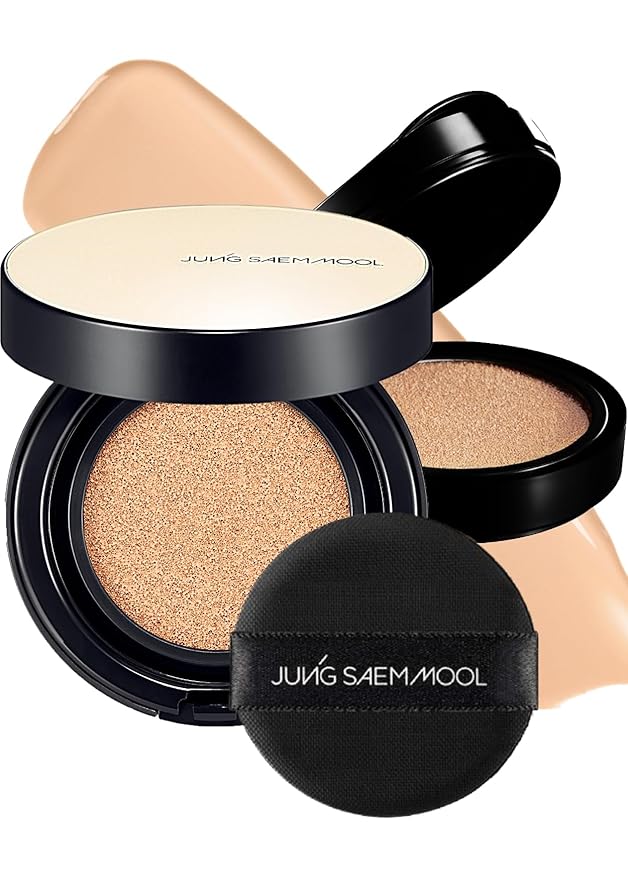 JUNG SAEM MOOL Essential Skin Nuder Longwear Cushion 0.98 Fl Oz, Refill Included, 24H Lasting Korean Cushion Foundation with High Coverage, Semi-Matte Natural Finish (SPF 50, 19 Light)