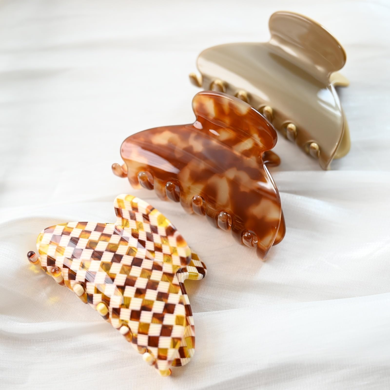 Prettyou Handmade Celluloid Acetate French Design Barrettes Tortoise Shell Claws Hair Claw Luxury Fashion Accessories Hair Clip for Women (coffee)