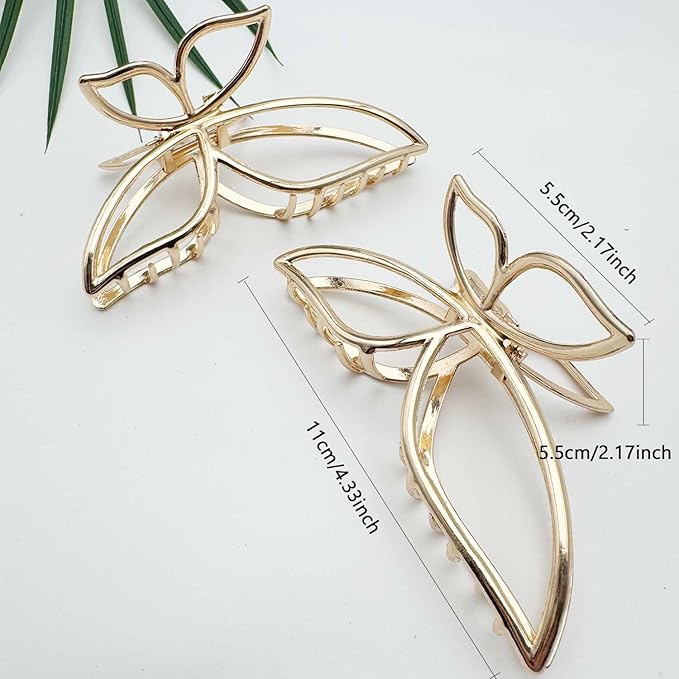 Solilayx 2-Pack Butterfly Claw Clips for Women, Metal Hair Clips for Thick Hair - Non-Slip Large Hair Claws for Updos, Bun, Ponytail