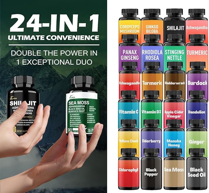 DLNIA Sea Moss & Shilajit Bundle – 270 Capsules | 90-Day Supply | Irish Sea Moss, 75% Fulvic Acid Himalayan Shilajit, Black Seed Oil, KSM-66® Ashwagandha, Tongkat Ali, & Multi-Mineral Daily Wellness