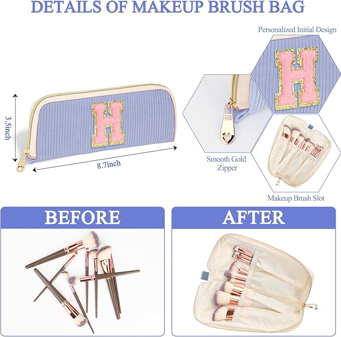 Sernaxi Personalized Initial Makeup Bag Trendy Stuff Corduroy Cosmetic Bag Travel Toiletry Bag, Valentine’s Day Gift Makeup Organizer Case & Makeup Pouch for Women Teen Girls Mom Girlfriend Wife