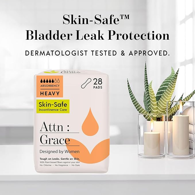 Attn: Grace Heavy Incontinence Pads for Women, 28-Pack - Plant-Based, High Absorbency, Breathable - Incontinence Pads for Heavy Bladder Leaks & Sensitive Skin