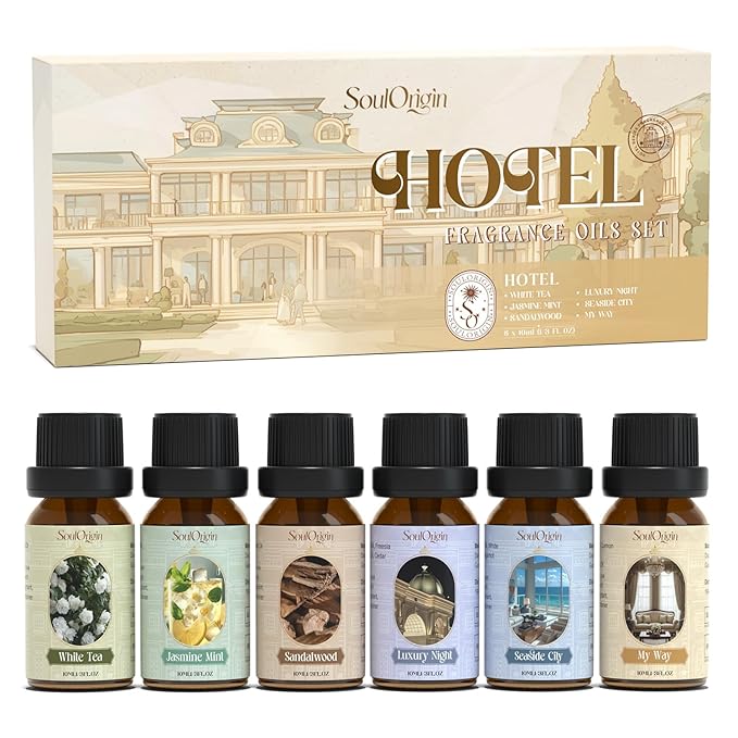 Soulorigin Hotel Fragrance Oils Set, Essential Oil Gift Set for Diffuser, Hotel Scent Diffuser Oil, Diffuser Scents Oil for Home, White Tea, Jasmine Mint, Sandalwood, Luxury Night, Seaside, Myway