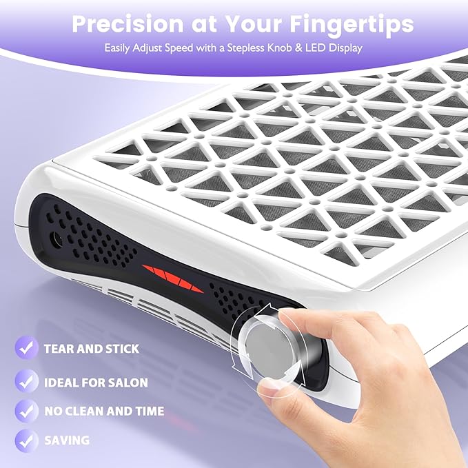 Nail Dust Collector. 1600PA Dust Collector Nail Tech.Nails Dust Collector Machine with LED Display 30 Filter Paper, Suitable for Nail Salons/Home Manicures Acrylic Nail Tools（White）