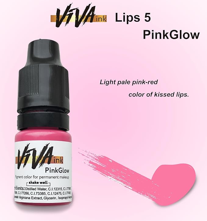 VIVA INK Lip Pigment – Permanent Lip Makeup – Microblading Ink for Durable and Colorful Lips – Long Lasting Color Lip Cosmetics (0.2 oz) (PinkGlow)