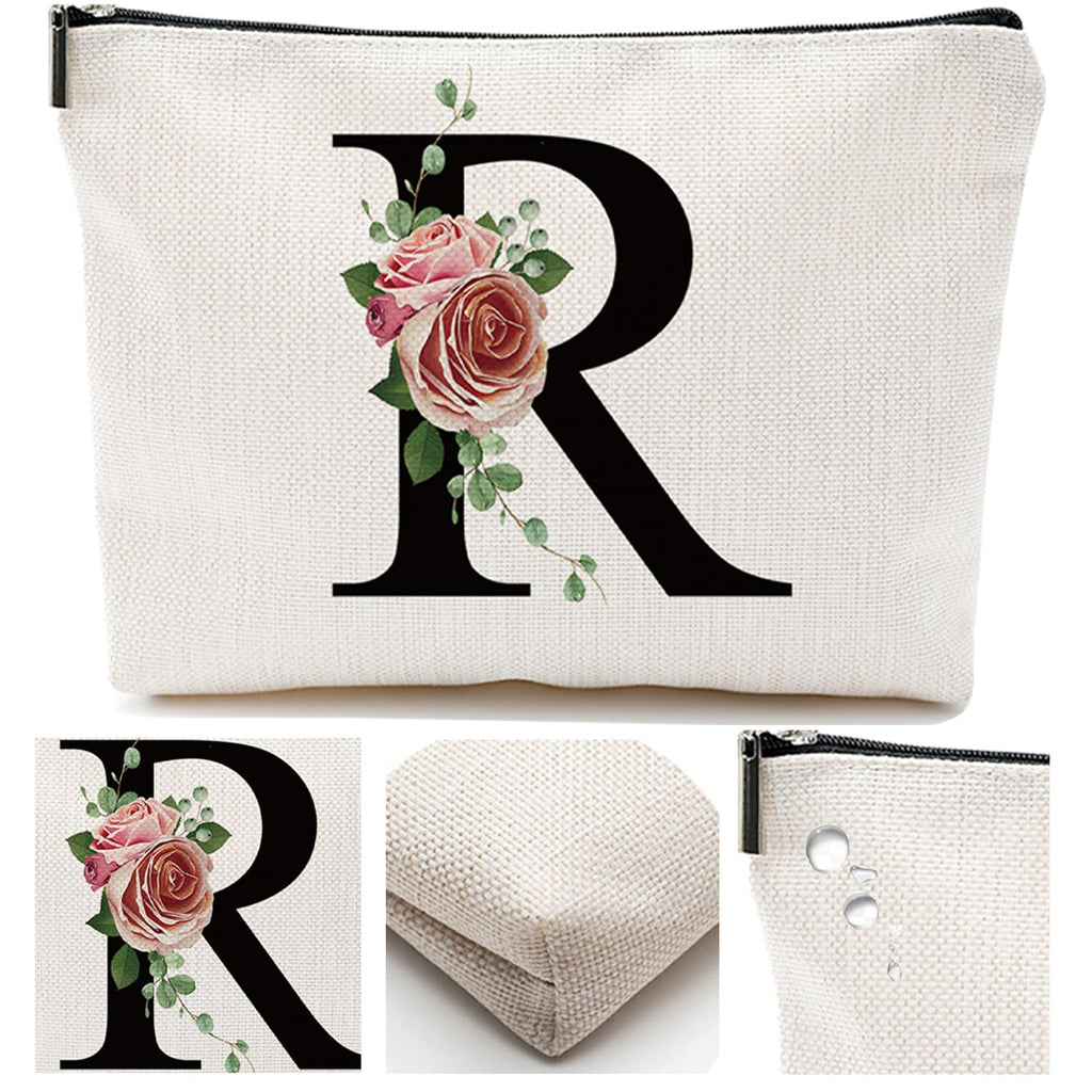 Initial A-Z Personalized Letter Makeup Bag, Monogrammed Bridesmaid Gifts/Presents Cosmetic Bag, Portable Stationery Storage Organizer Pouch, Friendship Love Travel Makeup Bags