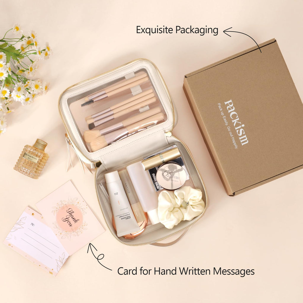 PACKISM Clear Makeup Bag - PU Leather Clear Travel Bags for Toiletries