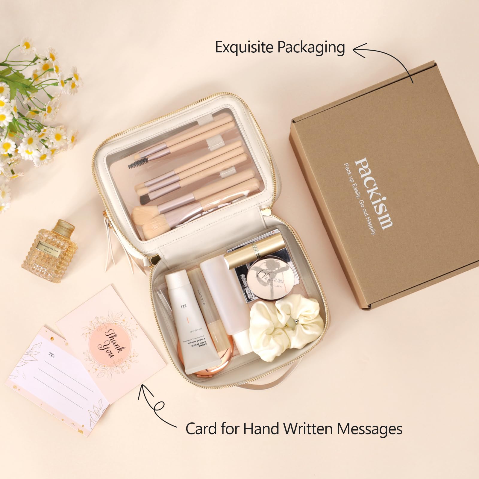 PACKISM Clear Makeup Bag - PU Leather Clear Travel Bags for Toiletries