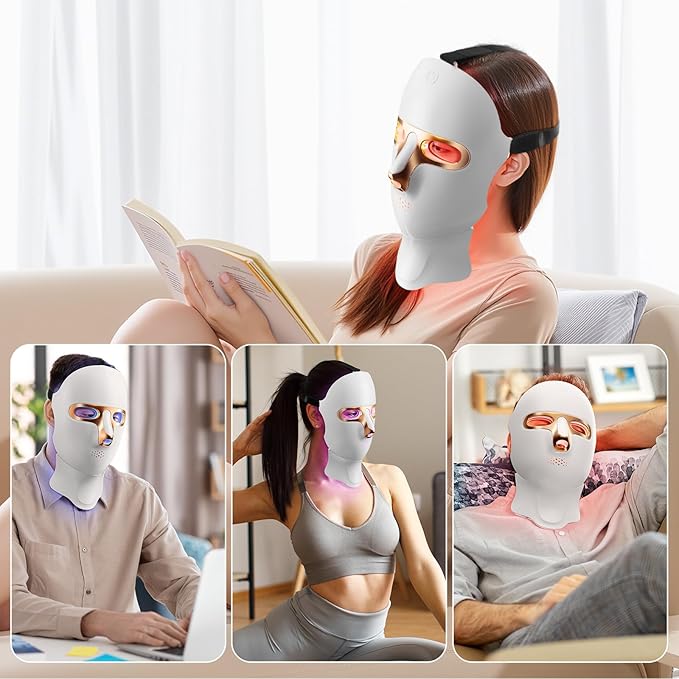 Red Light Therapy Mask for Wrinkles & Mild to Moderate Inflammatory Acne, Cordless Rechargeable Multi-Wavelength LED Facial Skincare Device for Home & Outdoor Use
