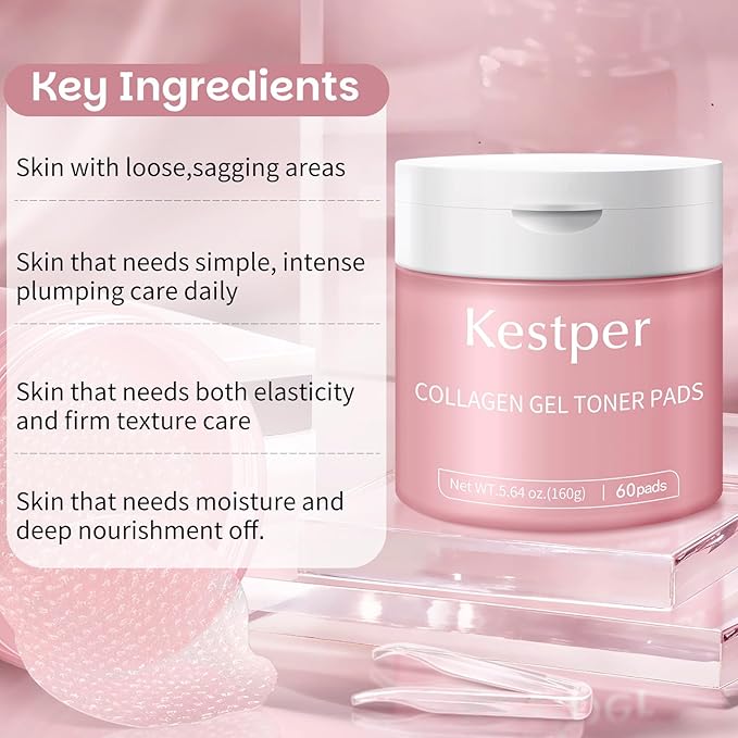 Kestper Collagen Gel Toner Pad for Face - Skin Firming,60 Pads
