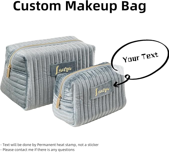 Snirov Personalized Makeup Bag, Velvet Custom Name Travel Makeup Bag with Zipper for Women Teen Girls Birthday Gifts Mothers Day Gifts for Mom