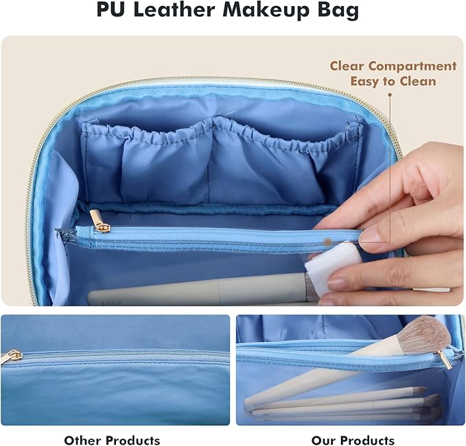 Prite Makeup Bag Travel Toiletry Bag Open Flat Cosmetic Organizer for Women
