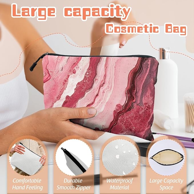 Scribesense Cosmetic Bags Travel Makeup Toilet Case Waterproof Pouch for Women Girls 6.7X9.45inches - Abstract Painting With Pink And Red Swirls