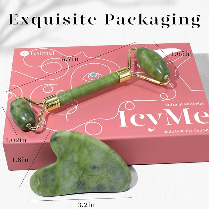BAIMEI IcyMe Gua Sha & Jade Roller Set for Facial Sculpting and Relaxation