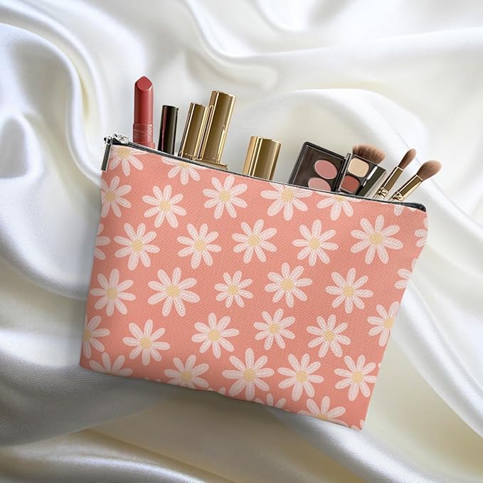 DHKG 4pcs Vintage Floral Makeup Bag, Daisy Flower Cosmetic Bag Garden Gifts