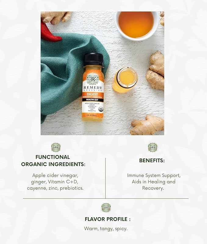 Remedy Organics Immunity Plus Shot, Digest 24-Pack | Certified-Organic Ingredients