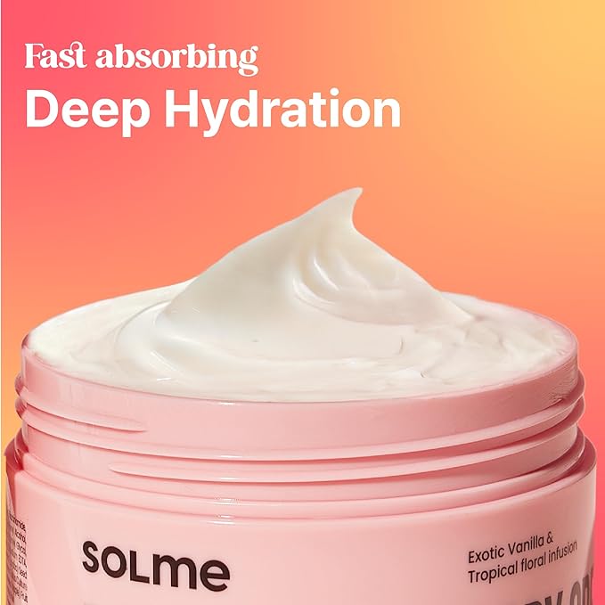SOLME Bouncy Bliss Body Cream - Viral Glass Skin Body Butter | Smells like a Warm Hug | Long-Lasting Peach Vanilla Scent | Korean Glow Technology | Peptide & Niacinamide | Luxury Dupe | 6.76 fl oz