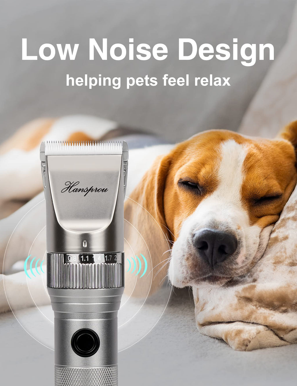 Hansprou Dog Grooming Clippers High Power Dog Clipper for Thick Heavy Coats Low Noise Plug-in Pet Trimmer Pet Professional Grooming Clippers with Guard Combs Brush for Dogs Cats and Other Animals