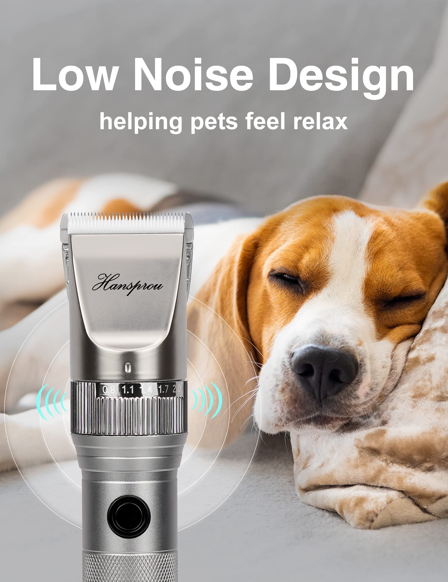 Hansprou Dog Grooming Clippers High Power Dog Clipper for Thick Heavy Coats Low Noise Plug-in Pet Trimmer Pet Professional Grooming Clippers with Guard Combs Brush for Dogs Cats and Other Animals
