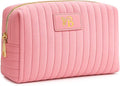 BagUrshion Monogrammed Make Up Bags for Women,Personalized Cosmetic Bags Women,Small Quilted Makeup Pouch,Cute Makeup Bag Travel,Birthday Gifts for Teen Girl (Pink B)
