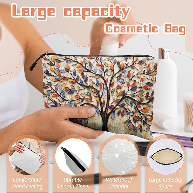 Scribesense Cosmetic Bags Travel Makeup Toilet Case Waterproof Pouch for Women Girls 6.7X9.45inches - Another Version of Colorful Leaf - Tree Artwork