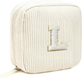 Small Personalized Initial Letter Makeup Bag, Preppy Patch Corduroy Makeup Bags Chenille Travel Toiletry Bag Cute Zipper Pouch Purse for Women Men Makeup Organizer Bag (Letter L, Beige)