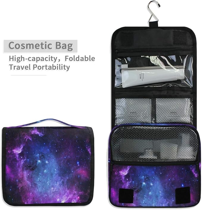 Hanging Travel Toiletry Bag Kit Makeup Case Cosmetics Organizer for Men Women (Universe Galaxy Nebula Space）