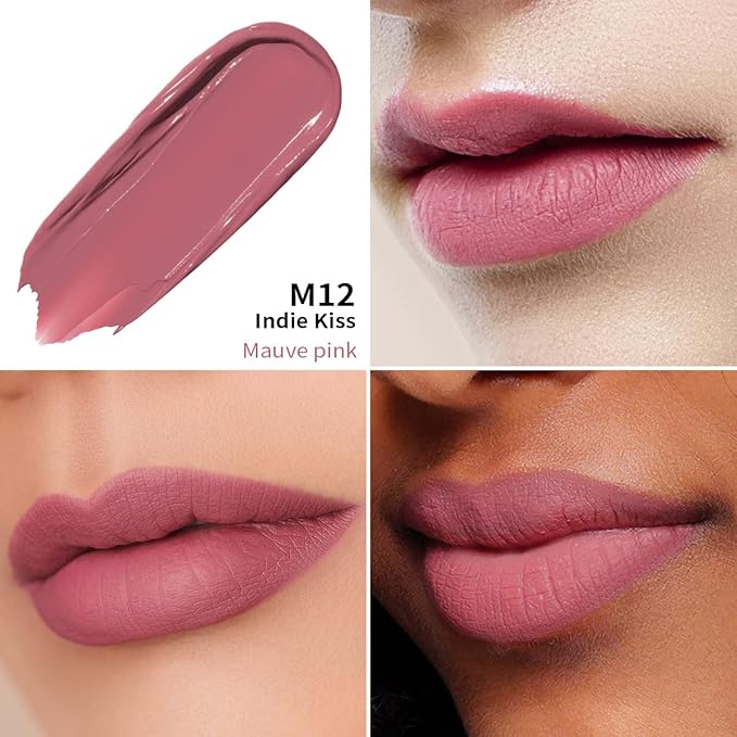 Oulac Pink Nude Lipstick Matte for Women, Long Lasting Liquid Lipstick, Waterproof Lip Stain, Transferproof, Creamy High Pigmented, Vegan & Cruelty-Free Lip Color M12