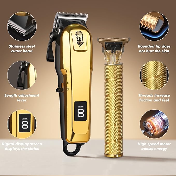 Justnard Hair Clippers for Men, Beard Trimmer and Electric Shaver Set, Professional Rechargeable Cordless Barber Hair Cutting Tools Grooming Kit