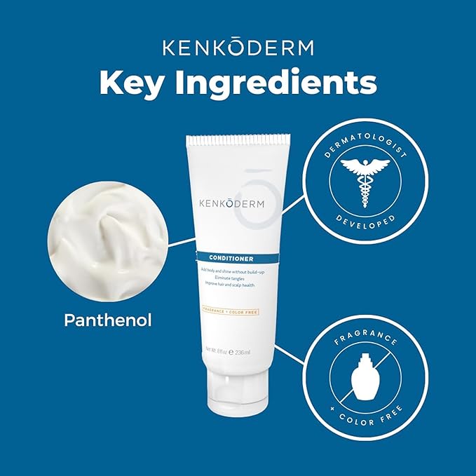 Kenkoderm Conditioner for Sensitive Hair & Skin with 3 Percent Salicylic Acid, Anti-Dandruff Deep Moisturizer for Itchy or Dry Scalp Relief, Color & Fragrance Free, 8-Ounce Tube