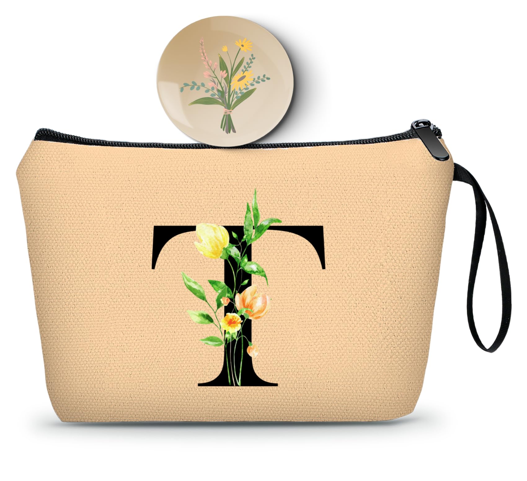 A-Z personalized gifts for women,Initial cosmetic bag with Mirror, D — T