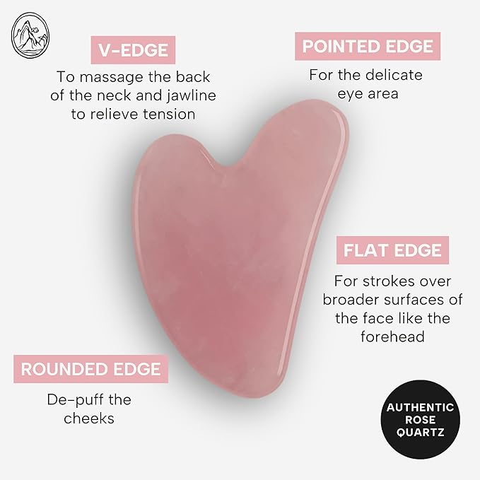 Mount Lai - The Rose Quartz Gua Sha Facial Lifting Tool | Face Sculpting Tool for Skin Care | Guasha Tool for Face and Body | Facial Massage Tools to Relieve Muscle Tension and Reduce Puffiness