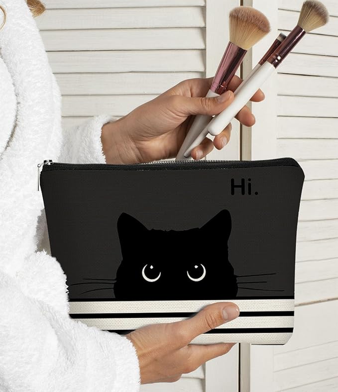 BARPERY Cat Makeup Bag,Cat Gifts，Black Cat Purse,Gifts For Cat Lovers,Small Cute Makeup Bag Cosmetic Bag For Women Teen Girls,Birthday Gift,Cat Owners Gifts,Cat Lady Gifts For Women(Black)