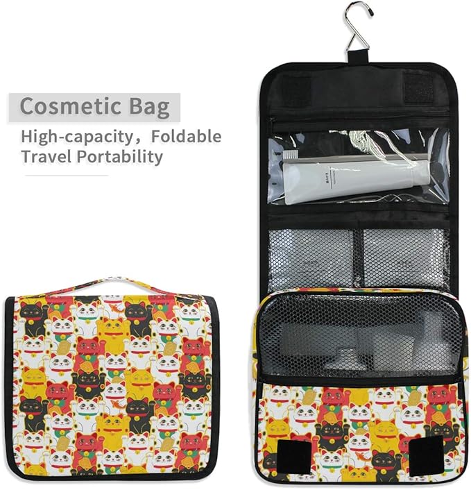 senya Hanging Travel Toiletry Bag Kit Makeup Case Cosmetics Organizer for Men Women (Maneki-Neko Cat)