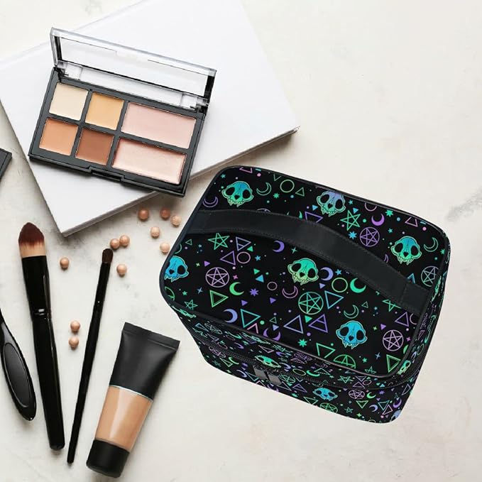 MNSRUU Goth Makeup Bag, Gothic Skull Makeup Organizer Bags Toiletry Bag Box Travel Cosmetic Bag Make Up Train Case for Women Teen Girl Ladies
