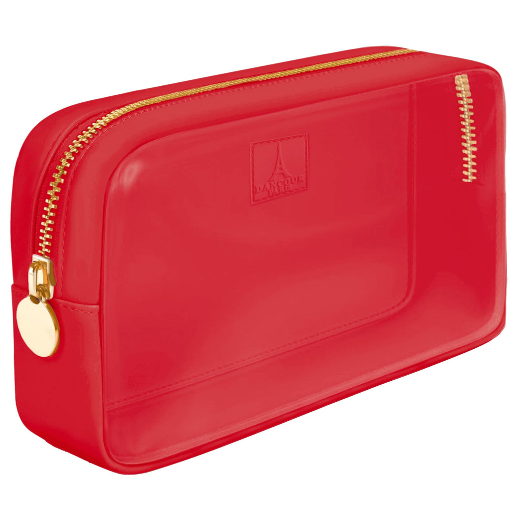 DANCOUR Small Clear Makeup Bag – Mini Pouch for Purse, Red Cosmetic Travel Case, Compact Clear Cosmetic Bag, Mini Pouch for Purse
