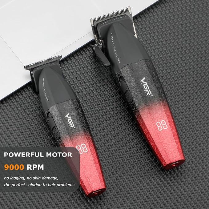 VGR 640 Professional Hair Clippers for Men with Clipper Trimmer Set, Red
