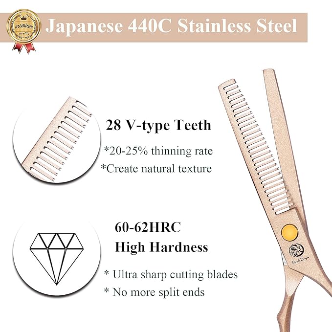Purple Dragon 5.5 inch Hair Cutting Scissors Set with Razor - Rose Gold