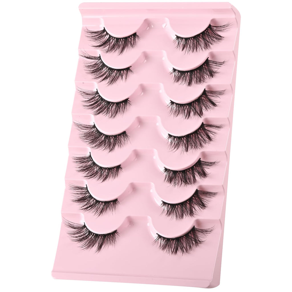 FARRED Half Lashes Cat Eye Lash Wispy Fake Eyelashes Short 7 Pairs Natural Strip Lash Fluffy Mink Fox Eye Lashes Pack Small Full Pestañas (A13 | 5-14MM)