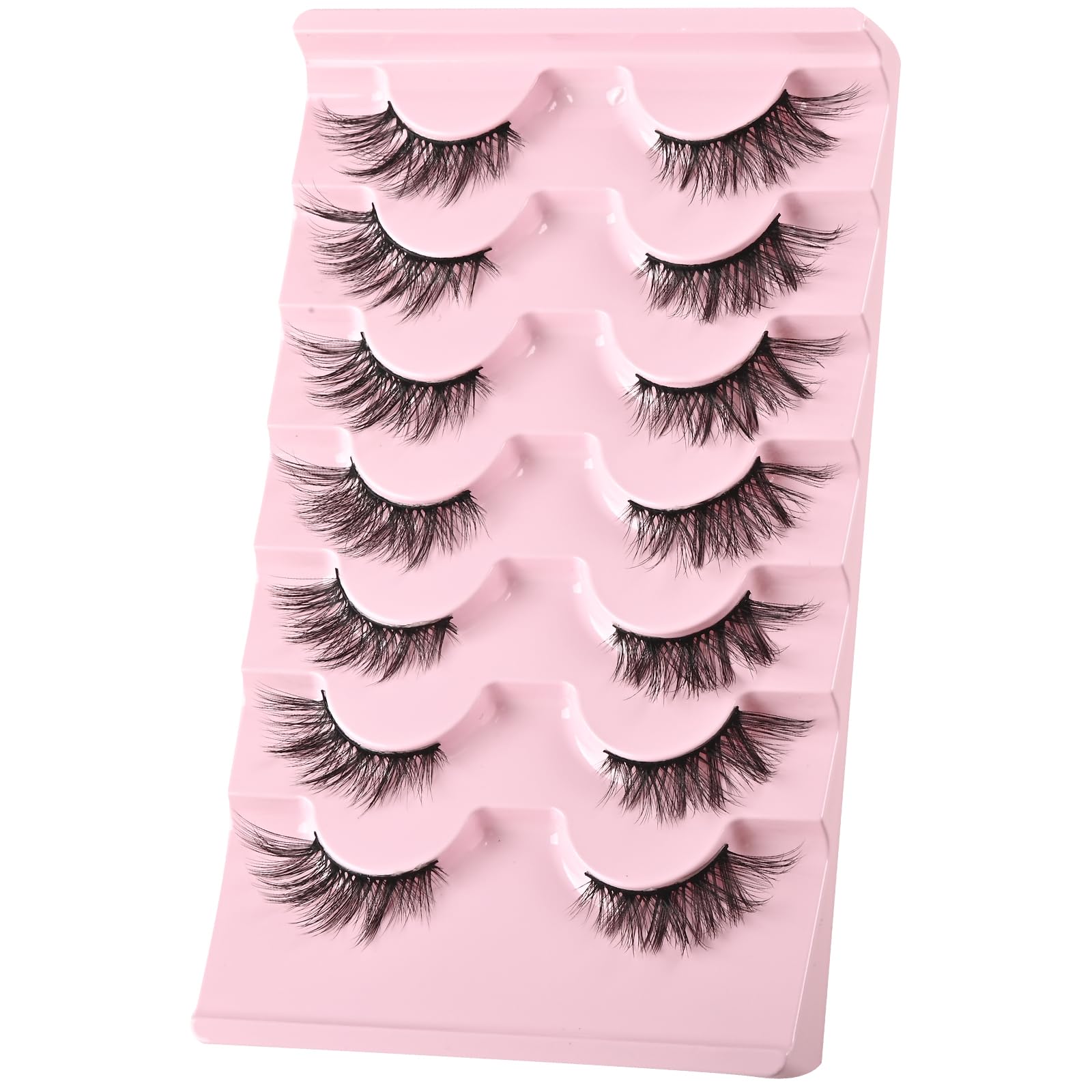 FARRED Half Lashes Cat Eye Lash Wispy Fake Eyelashes Short 7 Pairs Natural Strip Lash Fluffy Mink Fox Eye Lashes Pack Small Full Pestañas (A13 | 5-14MM)