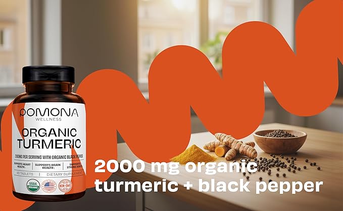 Pomona Wellness Organic Turmeric Supplement 2100 mg, 90 Tablets