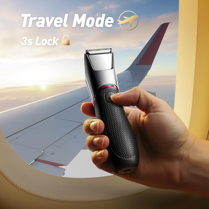 LGTGH Rechargeable Body Trimmer for Men: Pubic Hair Trimmer with Mirror & LED, IPX7 Waterproof Electric Shaver for Pubic Hair, Ceramic Blades, 90-Min Battery, Travel Lock - Reddish Brown