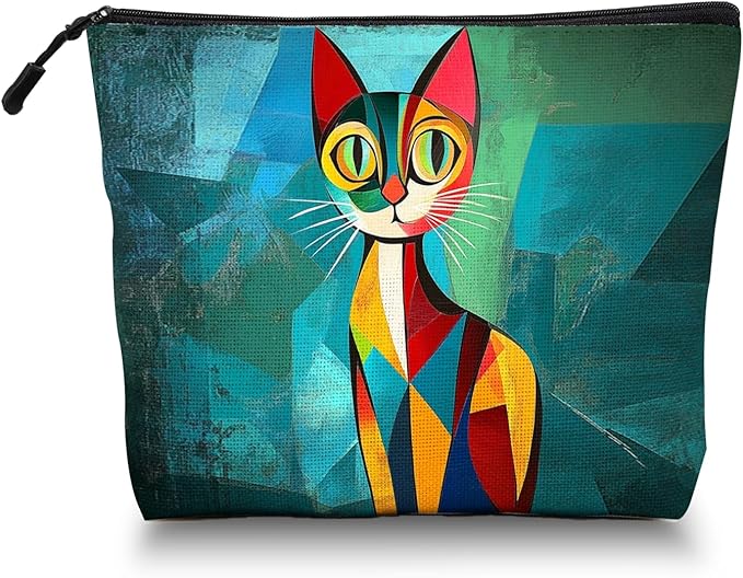 Scribesense Cosmetic Bags Travel Makeup Toilet Case Waterproof Pouch for Women Girls 6.7X9.45inches - Beautiful Color - Block Kitty