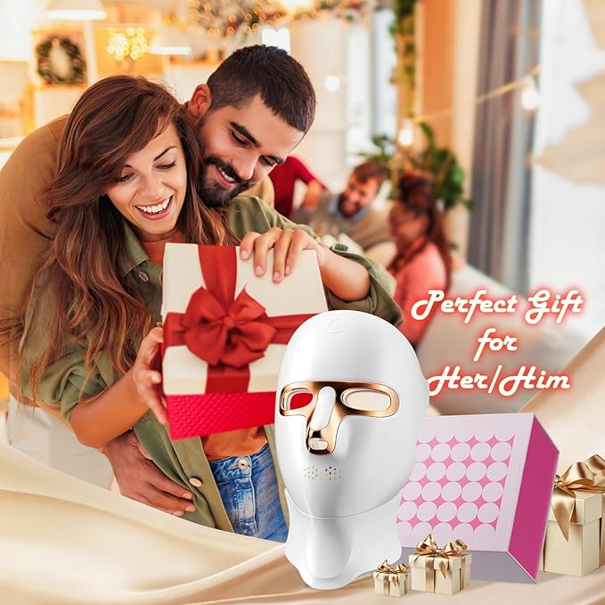 Red Light Therapy Mask for Wrinkles & Mild to Moderate Inflammatory Acne, Cordless Rechargeable Multi-Wavelength LED Facial Skincare Device for Home & Outdoor Use